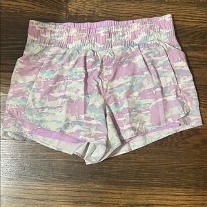 Women's Purple Camo Athletic Shorts with Elastic Waist